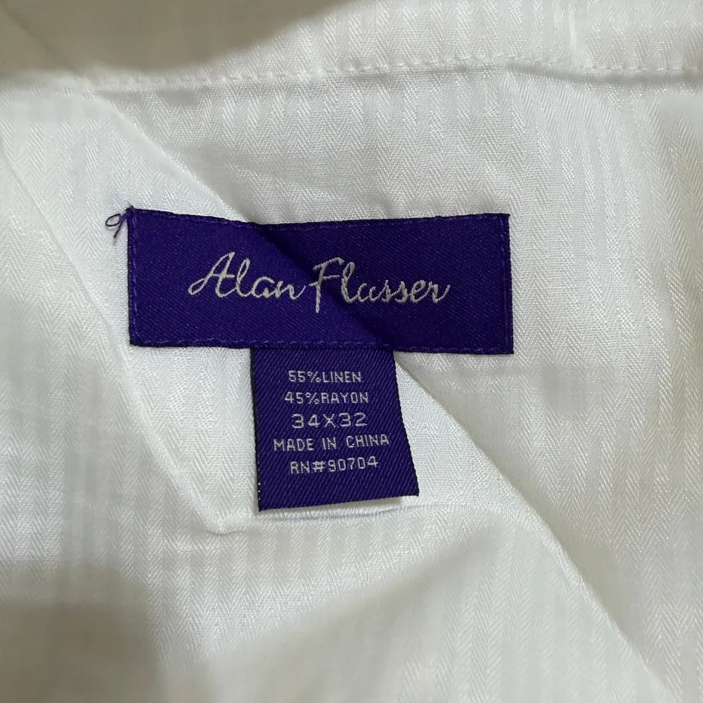 Alan Flasser Mens White Linen Blend Casual Resort Pants 34x32